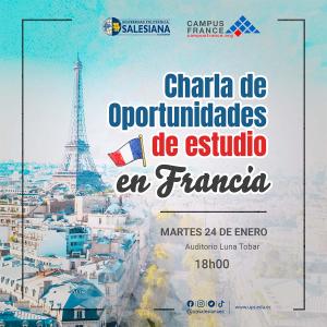 Afiche promocional de la Charla de oportunidades de estudio en Francia